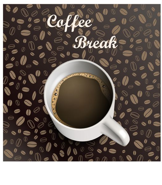 فنجان قهوه روی پس زمینه دانه های قهوه وکتور