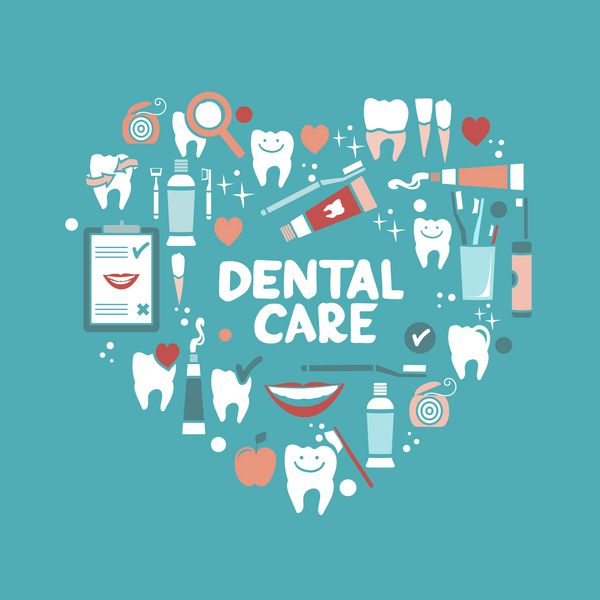 نمادهای مراقبت از دندان به شکل قلب نخ دندان دندان دهان خمیر دندان و غیره