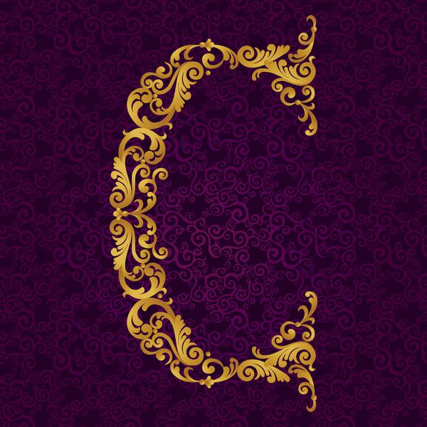 فونت طلایی نوع حرف c بزرگ وکتور عنصر Oque از الفبای طلایی ساخته شده از فر و نقوش گل عنصر abc ویکتوریایی در وکتور