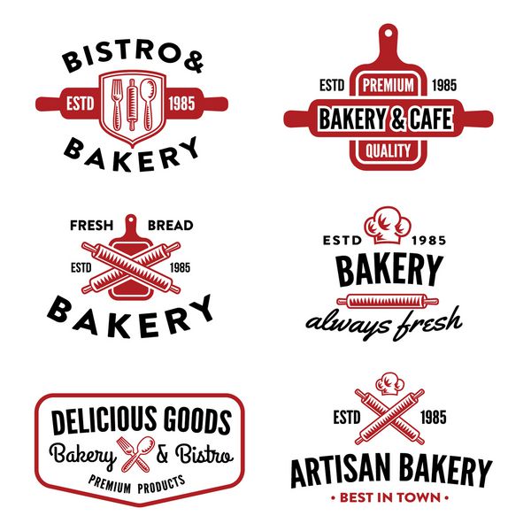مجموعه ای از برچسب های نانوایی نشان ها و عناصر طراحی نمادها شبیه به لوگو هستند