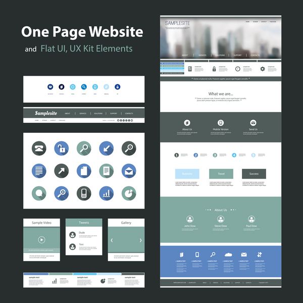 قالب طراحی وب سایت یک صفحه ای و رابط کاربری مسطح عناصر ux