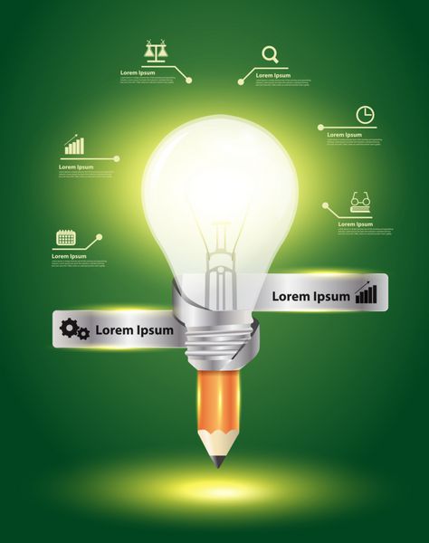 مفهوم رهبری خلاقانه مداد ایده و لامپ مفهوم الهام بخش طرح جریان کار بنر الگوی طراحی مدرن نمودار گزینه های افزایش یافته وکتور