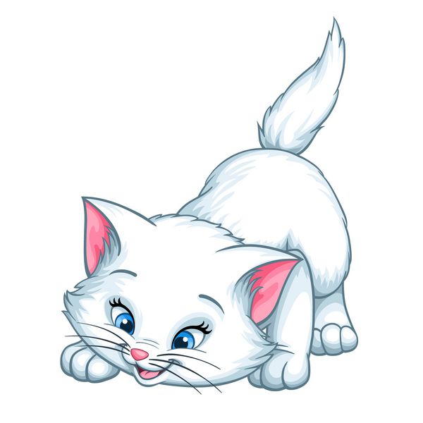 وکتور کارتونی بچه گربه بامزه و شاد تصویر گربه گربه با شخصیت خندان جدا شده در پس زمینه سفید