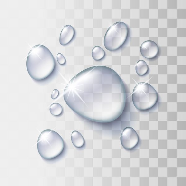قطره آب شفاف در پس زمینه خاکستری روشن وکتور