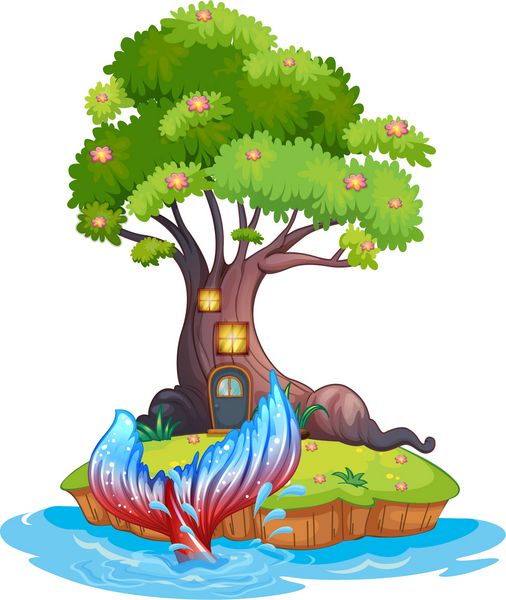 تصویر یک جزیره کوچک با خانه درختی