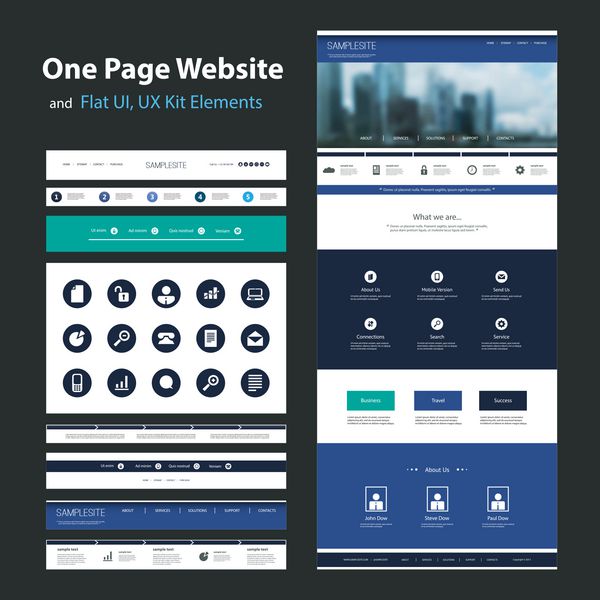 قالب طراحی وب سایت یک صفحه ای و رابط کاربری مسطح عناصر ux