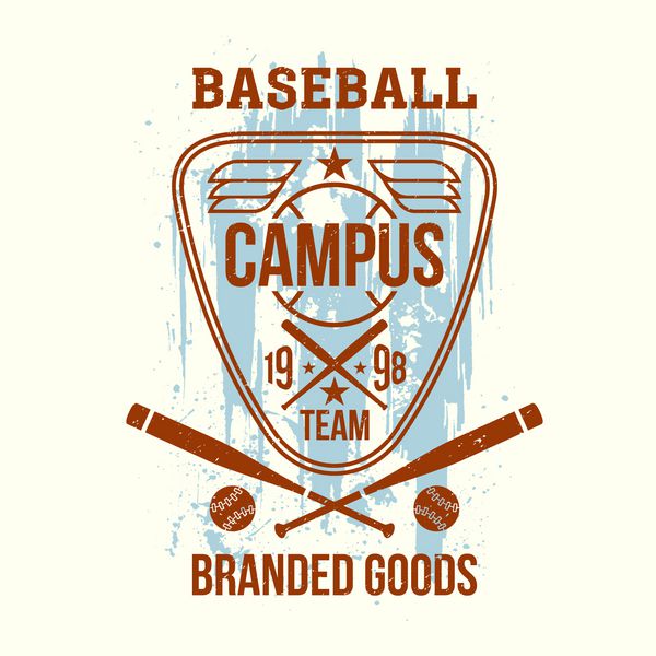 طراحی گرافیکی نشان تیم بیسبال کالج برای تی شرت چاپ روی پس زمینه روشن