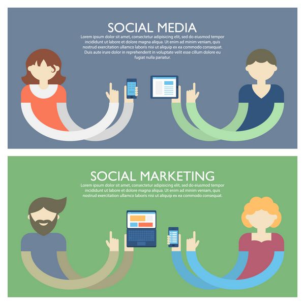 وکتور مسطح از رسانه های اجتماعی و مفهوم بازاریابی