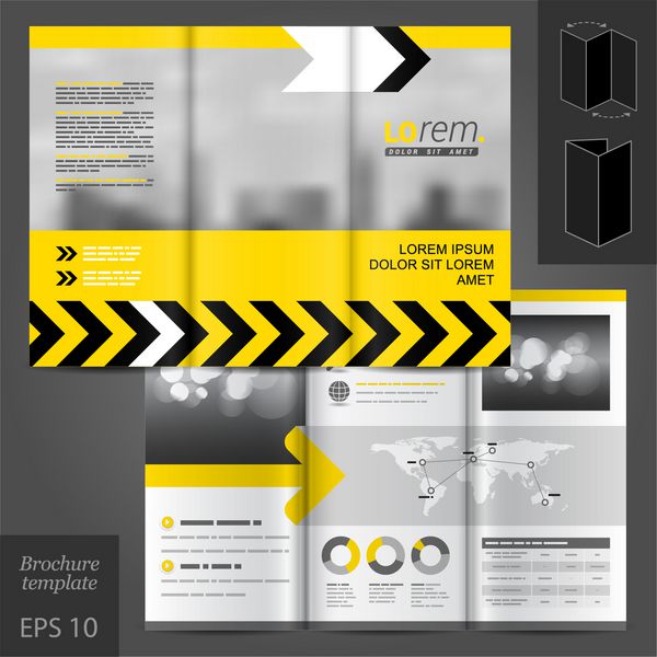 طرح قالب بروشور وکتور صنعت زرد با فلش های مشکی
