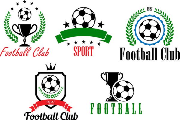 نمادها یا نمادهای فوتبال و فوتبال با سپر هرالدیک توپ جام تاج گل ستاره بنر و متن مناسب برای آرم ورزشی و طراحی هرالدیک