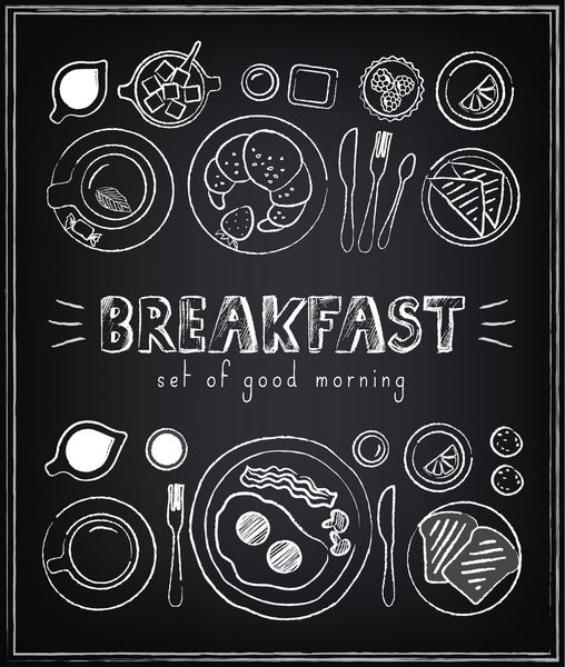 پوستر قدیمی منوی صبحانه روی تخته سیاه تنظیم کنید طرح هایی برای طراحی در سبک رترو