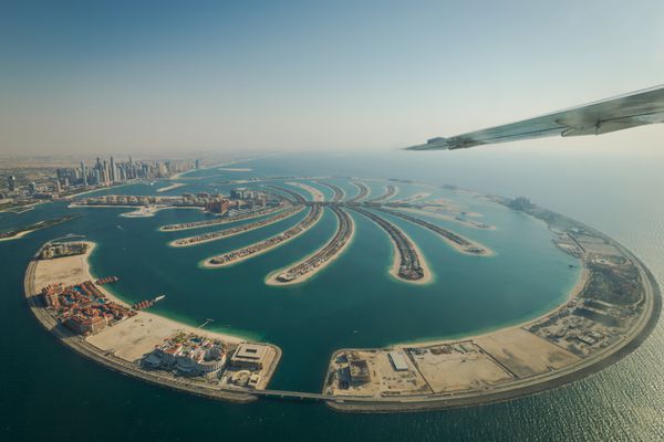 دبی - حدود مه 2014 نمای بالا در گران ترین جزیره نخل جمیرا در دبی امارات متحده عربی در حدود می 2014