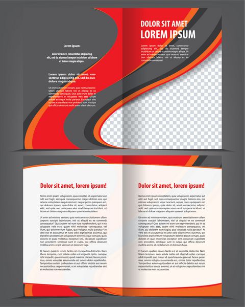 وکتور خالی طرح قالب چاپ بروشور دو تایی با عناصر قرمز و مشکی