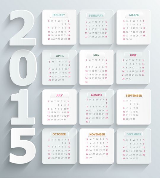 تقویم مدرن 2015 به سبک رسمی کاغذی بردار