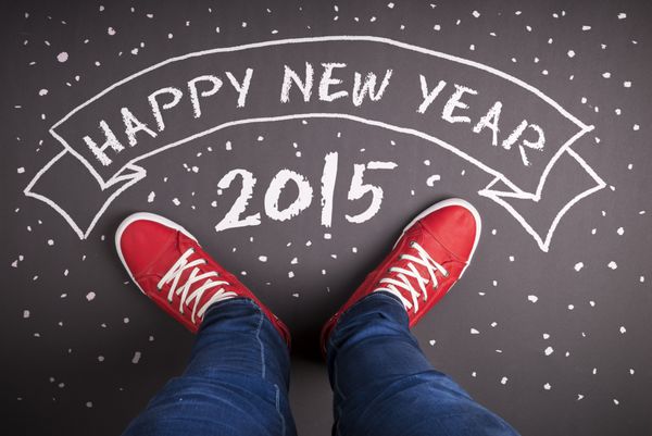 کانسپت سال نو 2015 مبارک با کفش قرمز و گچ سفید