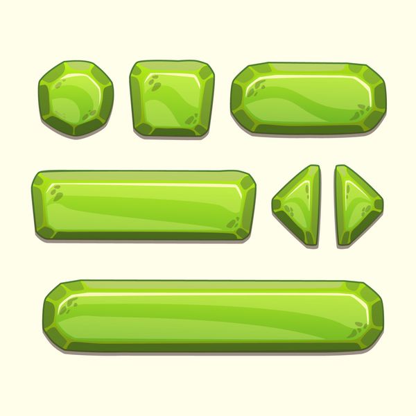 مجموعه دکمه های سنگ کارتونی در رنگ های سبز وکتور عناصر رابط کاربری