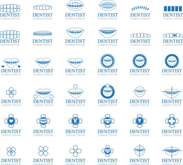 مجموعه آیکون های دندانپزشک - جدا شده روی پس زمینه سفید - تصاویر وکتور طرح گرافیکی قابل ویرایش برای طرح شما