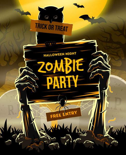وکتور هالووین - بازوهای مرد مرده از روی زمین با دعوت به مهمانی زامبی
