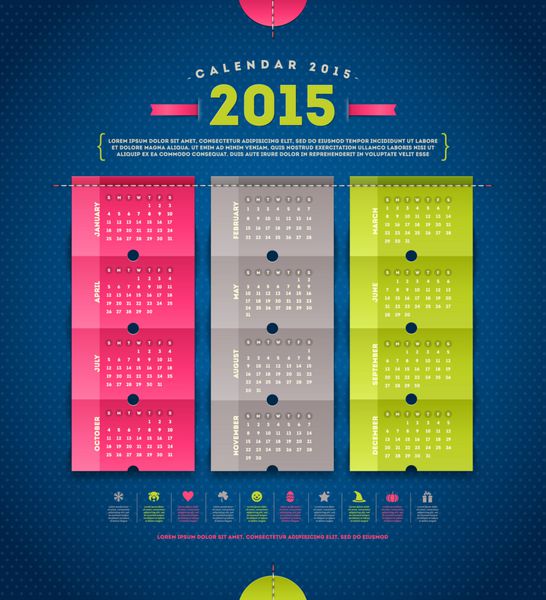 تقویم 2015 - طرح وکتور الگو با عناصر کاغذی