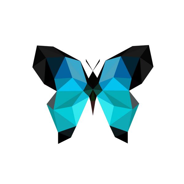 تصویر پروانه آبی اوریگامی جدا شده در پس زمینه سفید