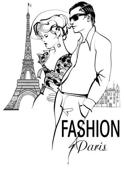 زوج شیک پوش در حال قدم زدن و خرید در پاریس - وکتور