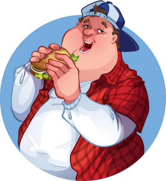 یک مرد چاق با همبرگر