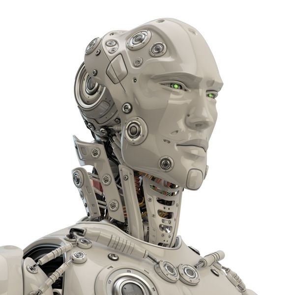 رندر سه بعدی شخصیت رباتیک شیک مرد سایبری
