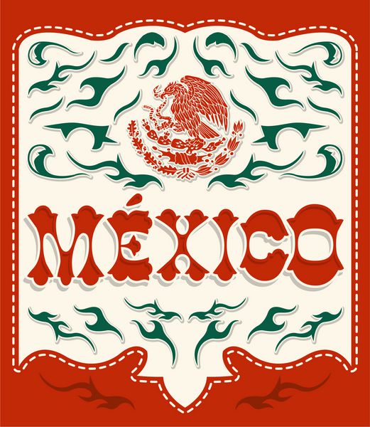تابلوی سنتی مکزیک - پوستر مکزیکی - کارت - دعوتنامه - رنگ پرچم مکزیک