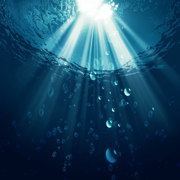 اقیانوس آبی عمیق با حباب های آب پس زمینه های محیطی