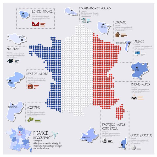 الگوی طراحی اینفوگرافیک نقشه نقطه و پرچم فرانسه