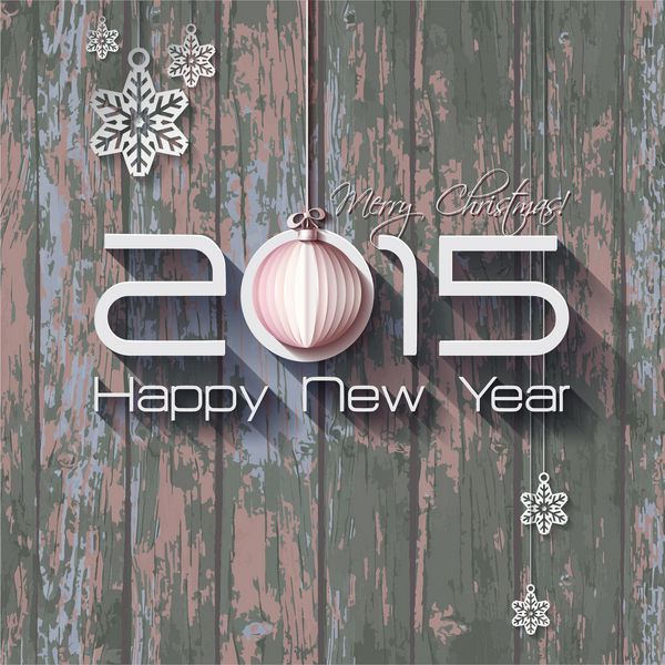کارت تبریک توپ سال نو مبارک اوریگامی صورتی 2015 در زمینه چوب وکتور