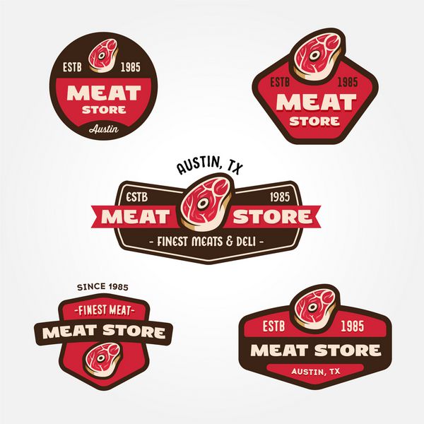مجموعه ای از نشان قدیمی قدیمی برچسب الگوهای طراحی لوگو برای فروشگاه گوشت شیرینی فروشی اغذیه فروشی بازار قصابی
