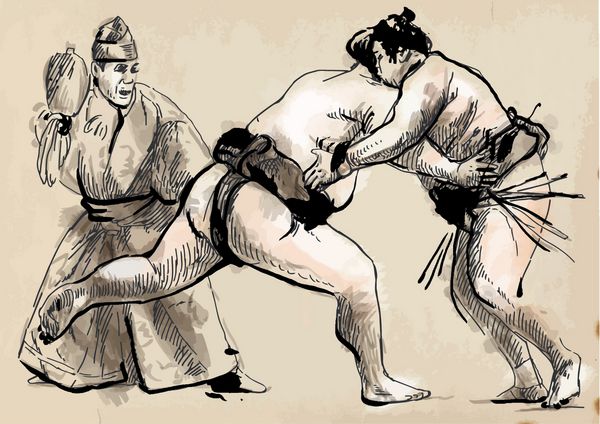 وکتور ترسیم شده با دست تبدیل شده از سری هنرهای رزمی سومو سومو یک ورزش رقابتی کشتی با تماس تمام عیار است که در ژاپن تنها کشوری که به صورت حرفه ای در آن انجام می شود سرچشمه گرفته است