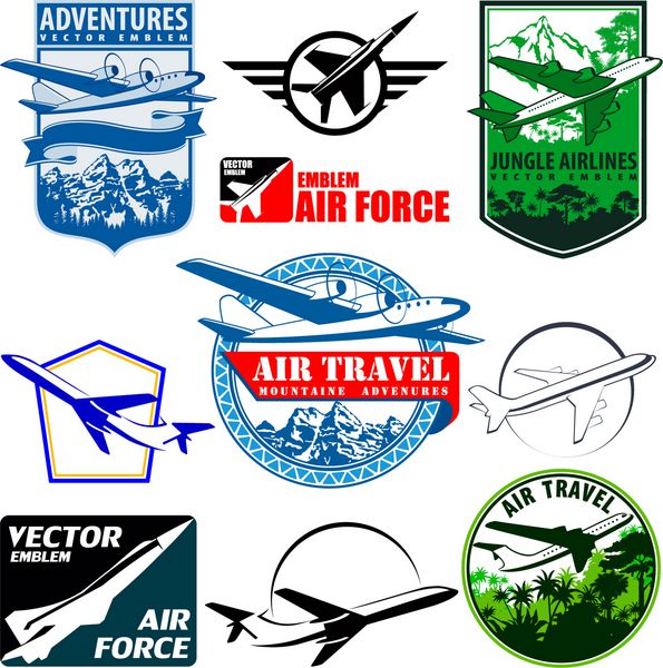 مجموعه ای از برچسب های نمادهای قدیمی با هواپیما و نیروی هوایی
