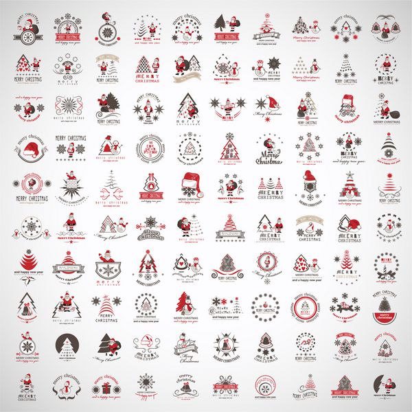 مجموعه نمادها و عناصر کریسمس - جدا شده در پس زمینه خاکستری - تصاویر وکتور طرح گرافیکی قابل ویرایش برای طرح شما مجموعه ای از آیکون های کریسمس