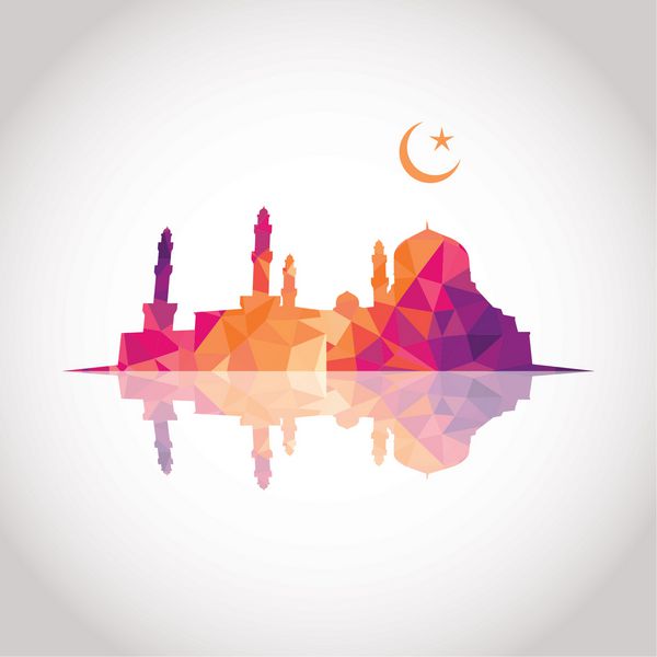 طرح موزاییک رنگارنگ - مسجد و هلال ماه افکت آینه رنگ قرمز