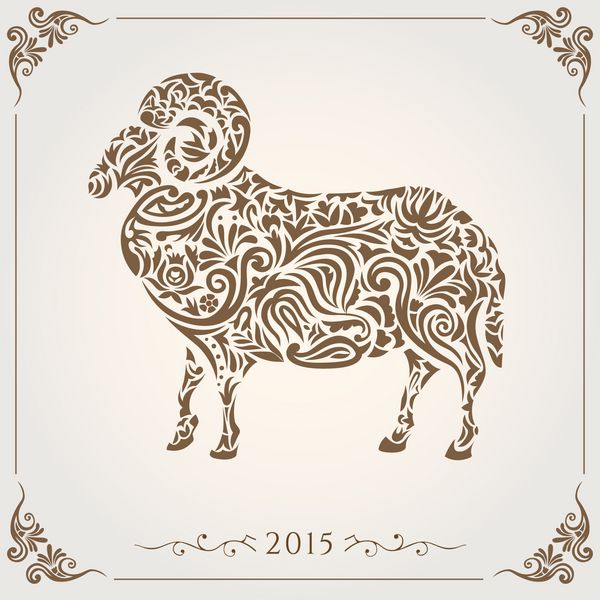نماد تزئینی زینتی بز گوسفند سال جدید 2015