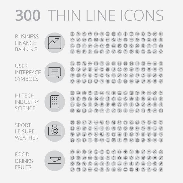 نمادهای خط نازک برای تجارت رابط اوقات فراغت و غذا وکتور