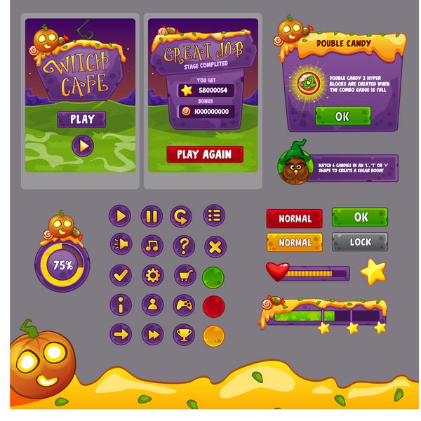 طراحی بازی interf آیکون های منبع و منابع برای بازی ها تم هالووین