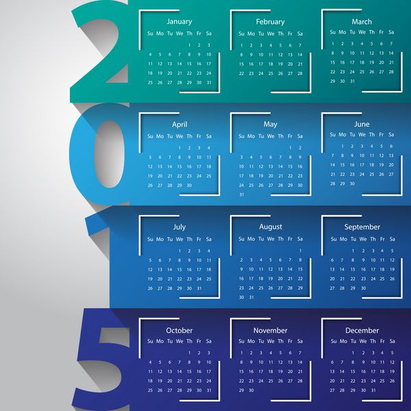 تقویم مدرن 2015 به سبک کاغذ رنگی ac وکتور