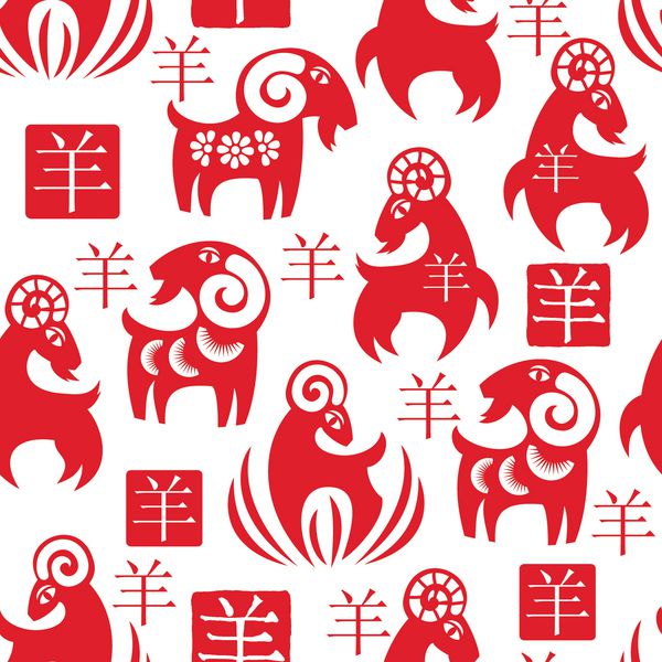 الگوی بدون درز با نماد بز یا گوسفند سنتی چینی 2015