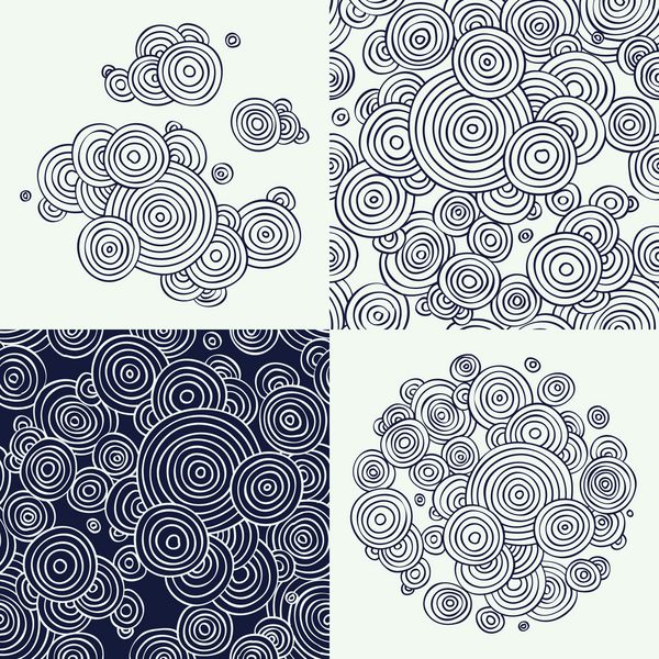 وکتور خط صاف انتزاعی دایره های طراحی شده با دست طراحی عناصر زنتاگل و مجموعه الگوهای بدون درز طرح ها و الگوهای ابرهای دایره ای زینتی و تزئینی