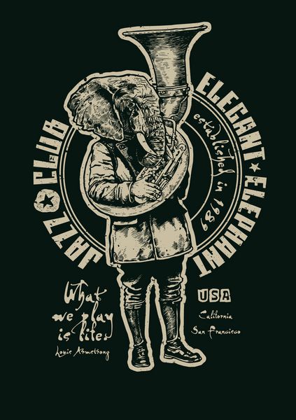 طراحی رترو جاز فیل زیبا برای چاپ پوستر یا تی شرت با فیل فونت و بافت وکتور افکت گرانج در لایه جداگانه