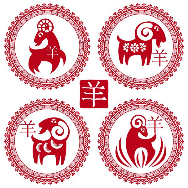 الگوی بدون درز با نماد بز یا گوسفند سنتی چینی 2015