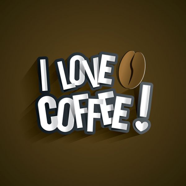 من عاشق طراحی قهوه با دانه قهوه در وکتور پس زمینه قهوه ای هستم