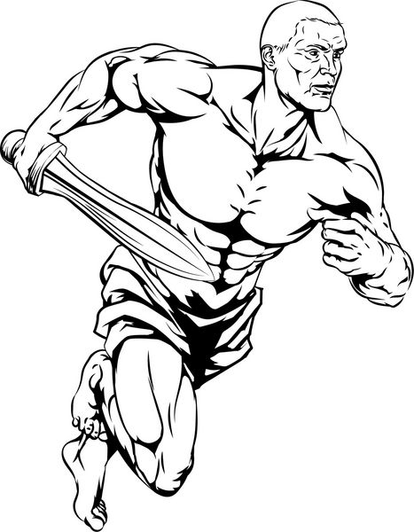 تصویری از شخصیت مرد جنگجو یا گلادیاتور یا طلسم ورزشی که شمشیر در دست دارد
