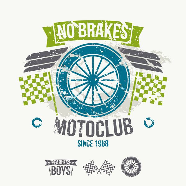 نماد باشگاه موتور سیکلت در سبک رترو طراحی گرافیکی برای تیشرت چاپ رنگی در زمینه سفید