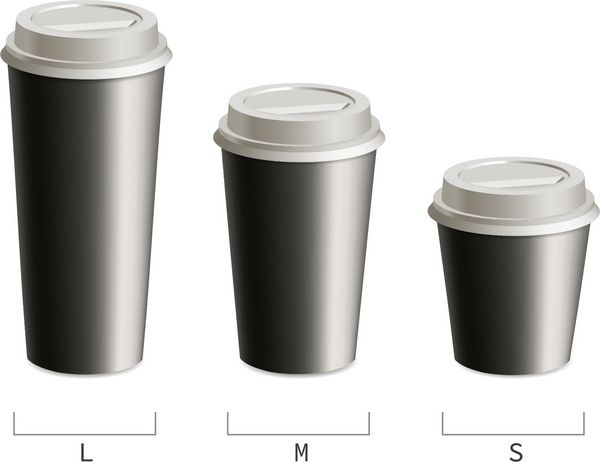 ست فنجان قهوه مشکی در سه سایز جدا شده در زمینه سفید