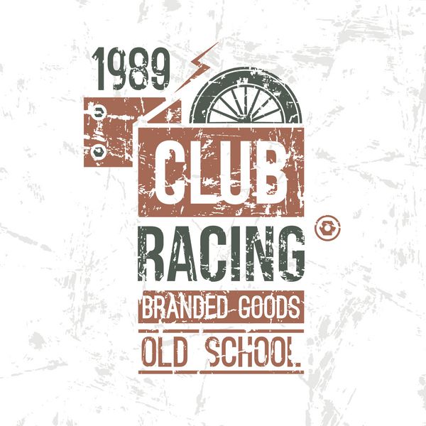 نماد باشگاه مسابقه قدیمی مدرسه در سبک رترو طراحی گرافیکی برای تیشرت چاپ رنگی در زمینه سفید