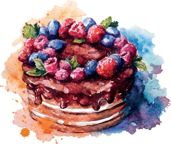 کیک آبرنگ نقاشی شده با دست وکتور